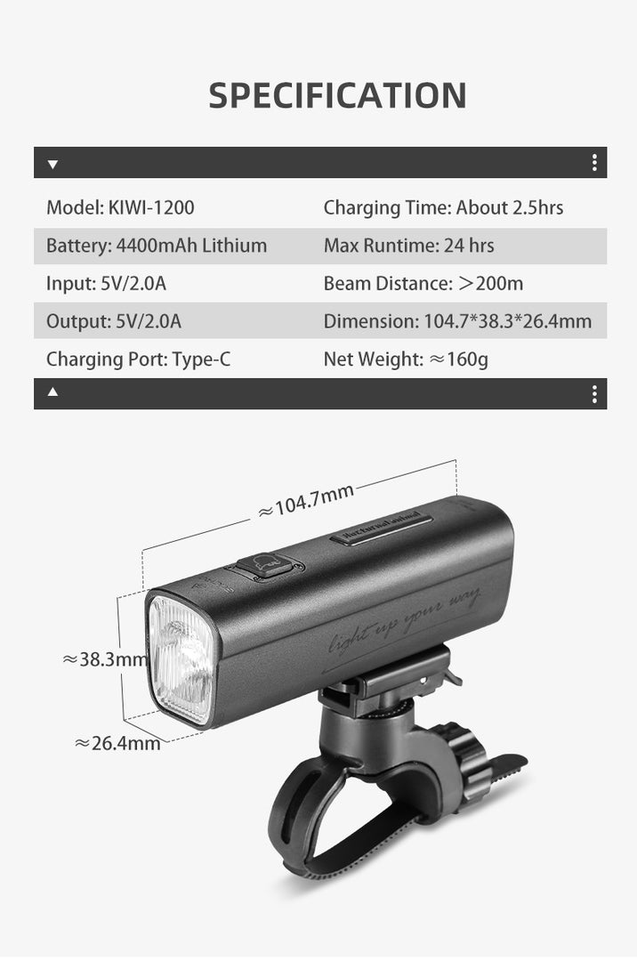 Gaciron Kiwi 1200LM Anti Glare Front Bike Light